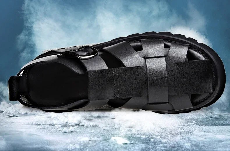 Men Sandals Cow Leather Roman Sandals for Men Summer Designer Platform Shoes Male Fashion Casual Black Sandals Man