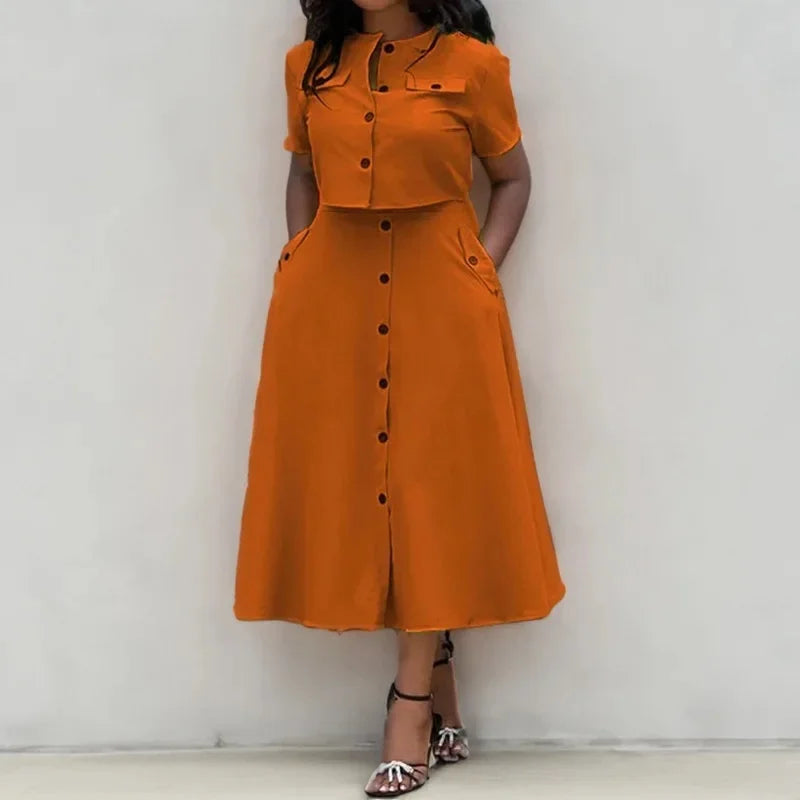 Elegant Solid Color Short Sleeve Women's Set Spring Lazy Style Fashionable Casual Skirt And Top Ensemble from Mainland China