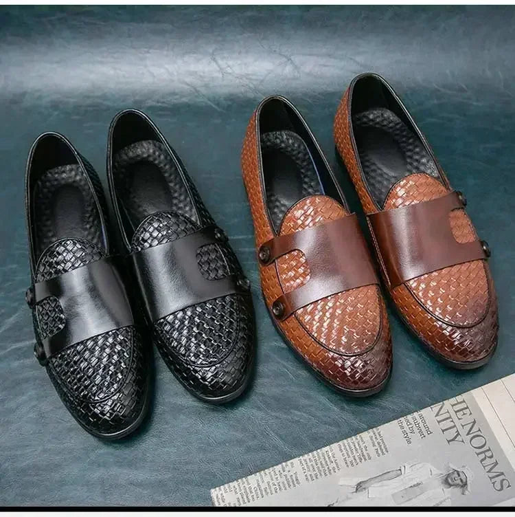 Men Loafers Shoes Brown Black Pu Breathable Double Buckle Monk Shoes Mocassins Cuir Pour Hommes  Men Shoes