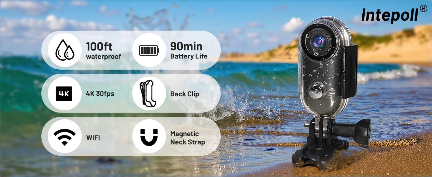 4K Mini WIFI Action Camera 128GB Thumb POV Portable Video Recorder with IPX7 Waterproof Camcorder Helmet Mount Vlogging (Black)