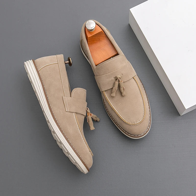 New Fashion Tassel Leather Men Shoes Slip On Loafers Classic Patchwork Suede Dress Shoes Man Daily Wedding Party Shoes for Man