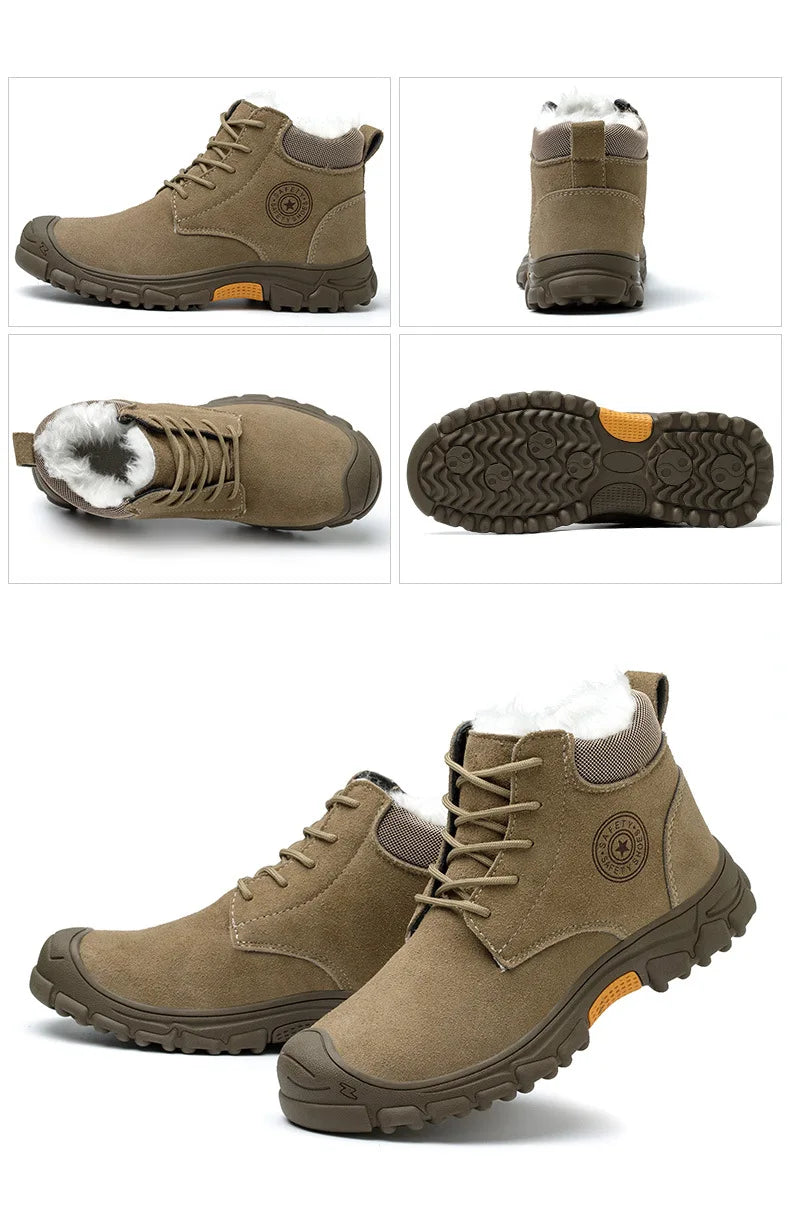 Imwete Steel Toe Work Safety Boot Men's High Top Anti Piercing Cotton Shoe Winter Thick Velvet Warm Safety Shoes Anti Smashing
