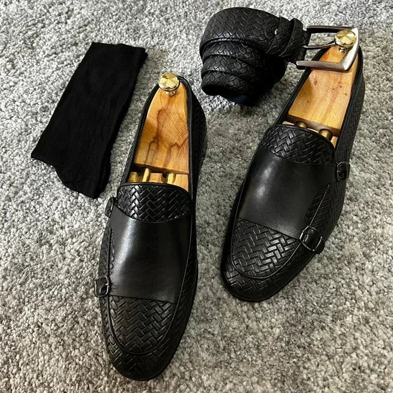 Men Loafers Shoes Brown Black Pu Breathable Double Buckle Monk Shoes Mocassins Cuir Pour Hommes  Men Shoes