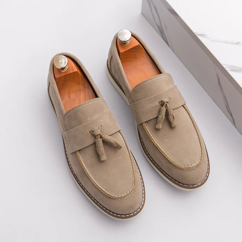 New Fashion Tassel Leather Men Shoes Slip On Loafers Classic Patchwork Suede Dress Shoes Man Daily Wedding Party Shoes for Man