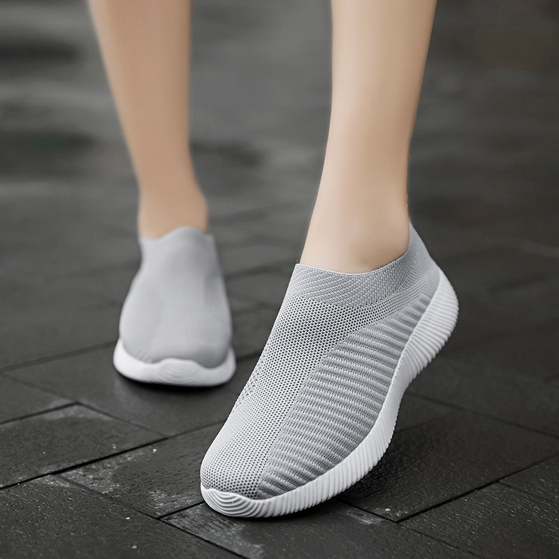 [Lightweight Slip-On Sneakers] Lightweight Women's Slip-On Sneakers - Solid Color Fabric Upper, Round Toe, MD Sole, Low Top - All-Season Casual Shoes for Running, Fitness, Dance, Walking, Travel