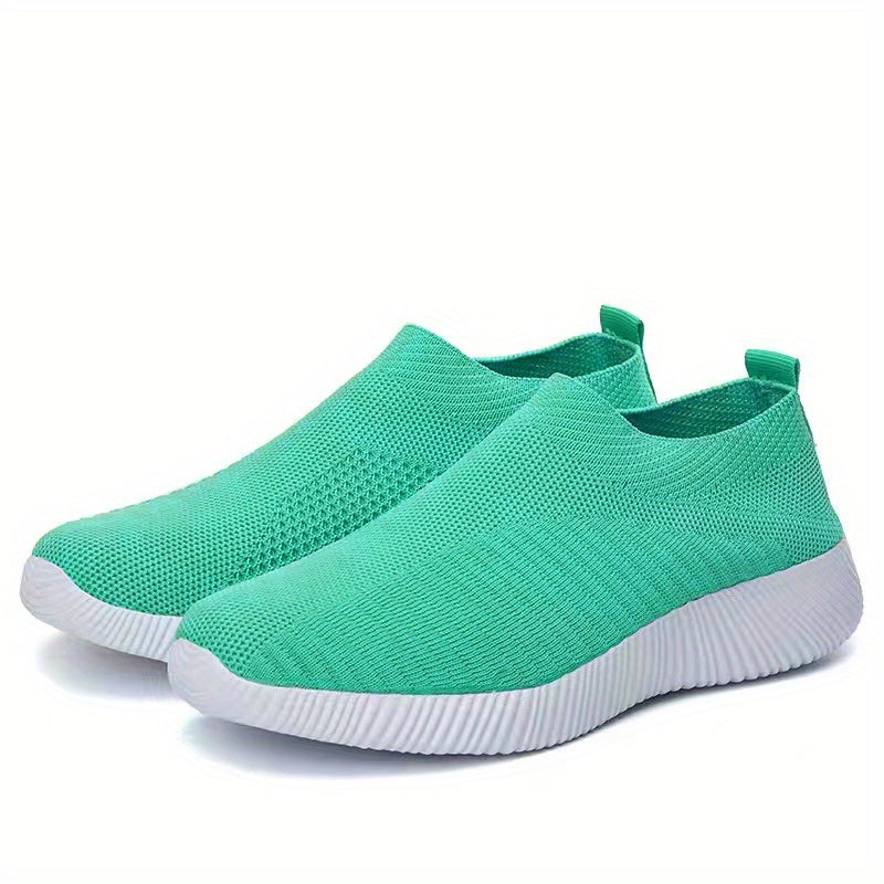 [Lightweight Slip-On Sneakers] Lightweight Women's Slip-On Sneakers - Solid Color Fabric Upper, Round Toe, MD Sole, Low Top - All-Season Casual Shoes for Running, Fitness, Dance, Walking, Travel