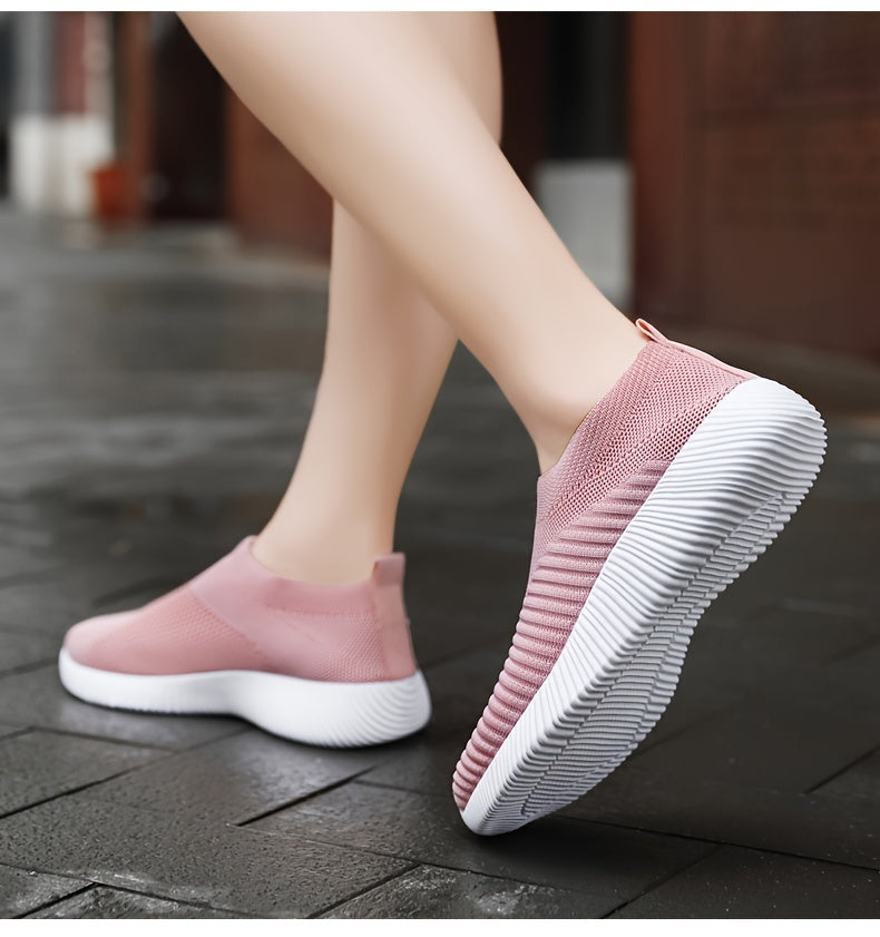 [Lightweight Slip-On Sneakers] Lightweight Women's Slip-On Sneakers - Solid Color Fabric Upper, Round Toe, MD Sole, Low Top - All-Season Casual Shoes for Running, Fitness, Dance, Walking, Travel