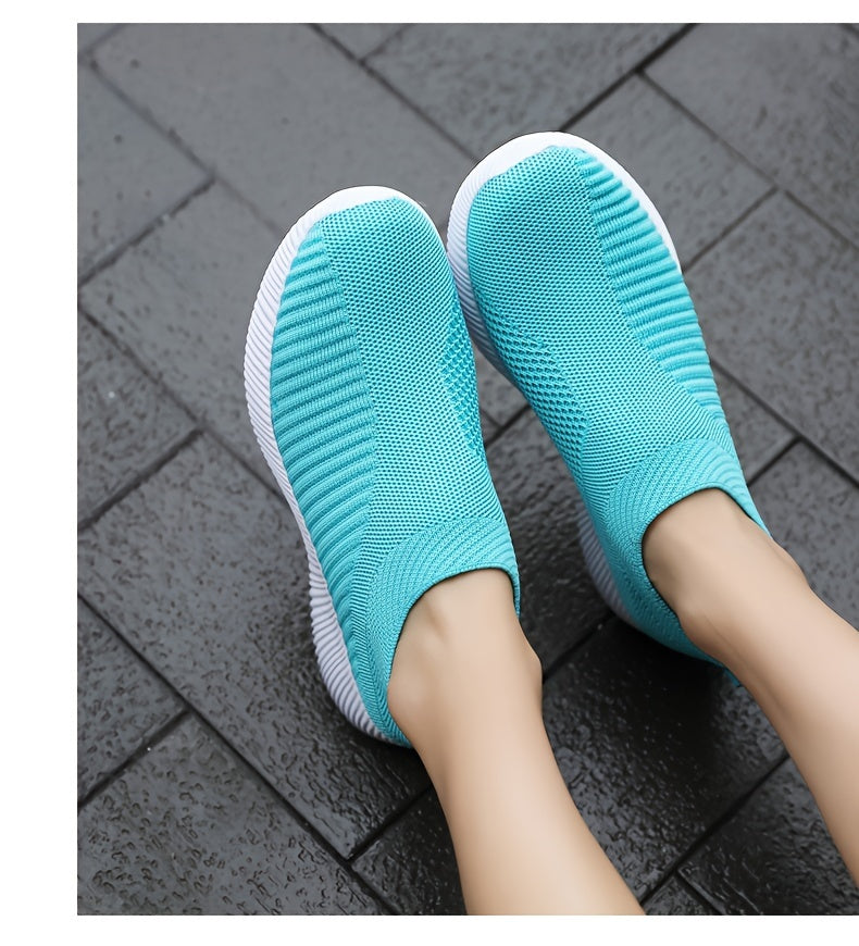 [Lightweight Slip-On Sneakers] Lightweight Women's Slip-On Sneakers - Solid Color Fabric Upper, Round Toe, MD Sole, Low Top - All-Season Casual Shoes for Running, Fitness, Dance, Walking, Travel