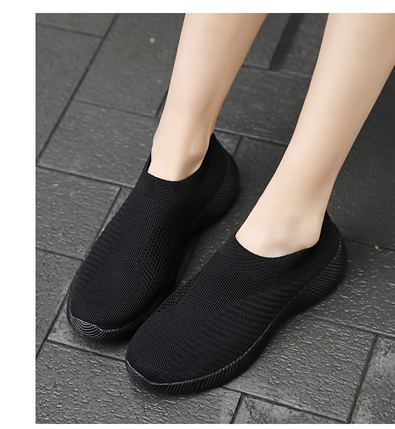 [Lightweight Slip-On Sneakers] Lightweight Women's Slip-On Sneakers - Solid Color Fabric Upper, Round Toe, MD Sole, Low Top - All-Season Casual Shoes for Running, Fitness, Dance, Walking, Travel