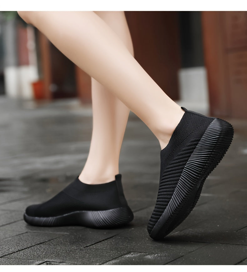 [Lightweight Slip-On Sneakers] Lightweight Women's Slip-On Sneakers - Solid Color Fabric Upper, Round Toe, MD Sole, Low Top - All-Season Casual Shoes for Running, Fitness, Dance, Walking, Travel