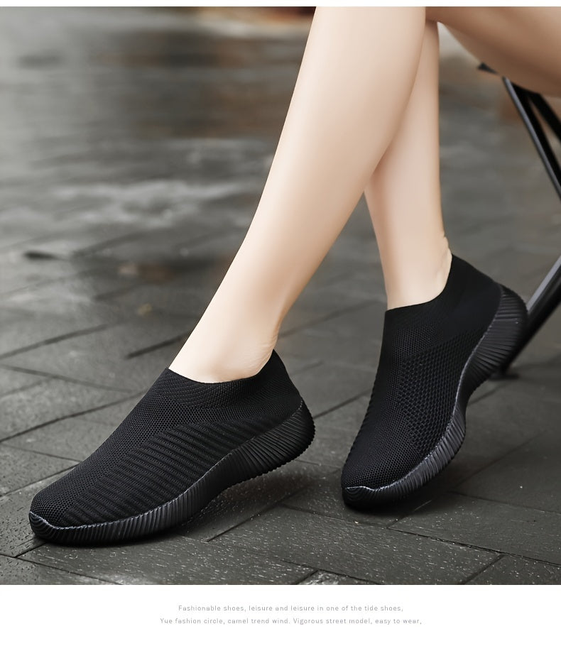 [Lightweight Slip-On Sneakers] Lightweight Women's Slip-On Sneakers - Solid Color Fabric Upper, Round Toe, MD Sole, Low Top - All-Season Casual Shoes for Running, Fitness, Dance, Walking, Travel