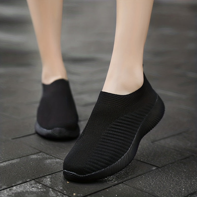 [Lightweight Slip-On Sneakers] Lightweight Women's Slip-On Sneakers - Solid Color Fabric Upper, Round Toe, MD Sole, Low Top - All-Season Casual Shoes for Running, Fitness, Dance, Walking, Travel