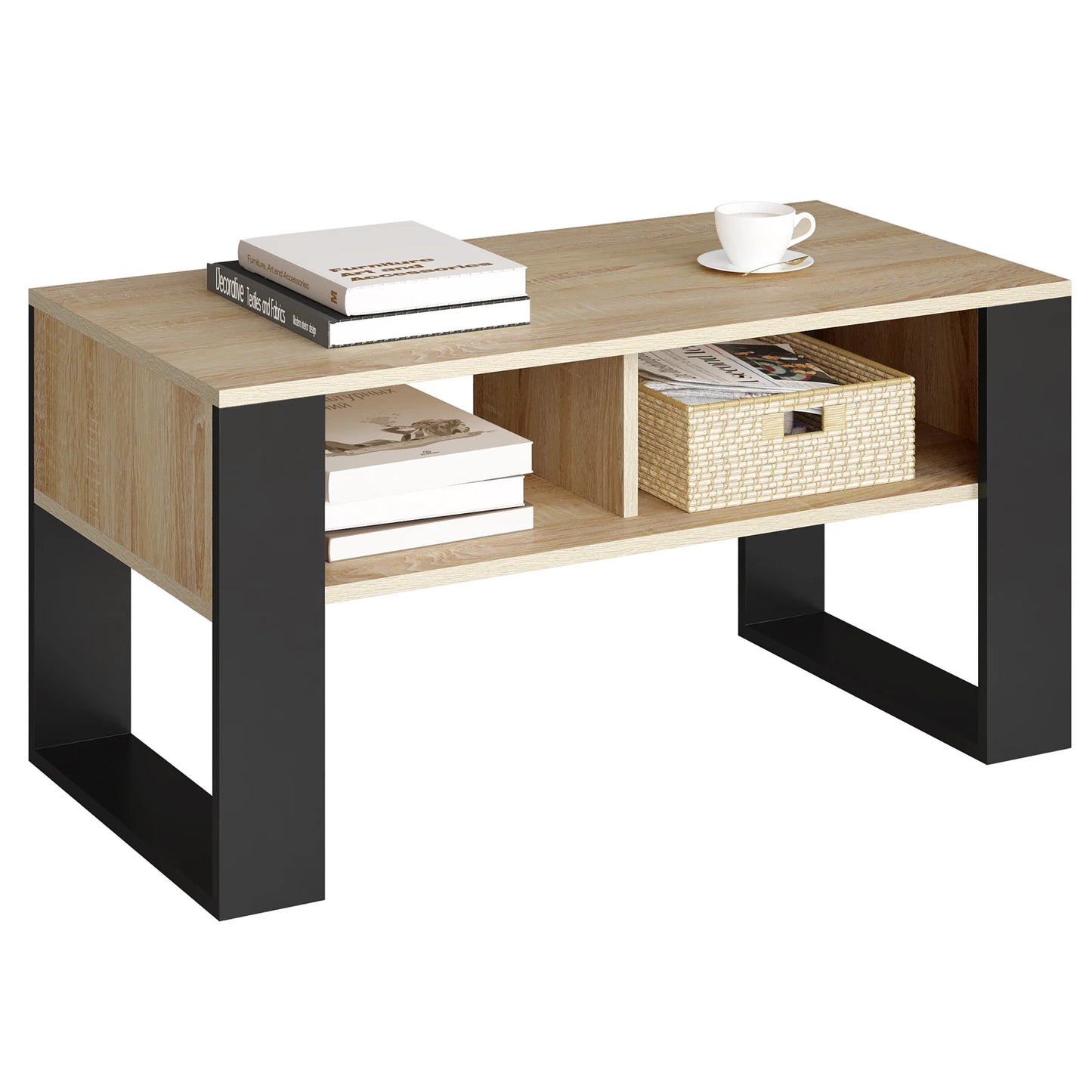 WOLTU Tea Coffee Table with Storage 2 Open Compartments Side Table Vintage Industrial Style Sofa Table for Living Room Bedroom