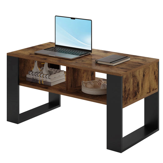 WOLTU Tea Coffee Table with Storage 2 Open Compartments Side Table Vintage Industrial Style Sofa Table for Living Room Bedroom