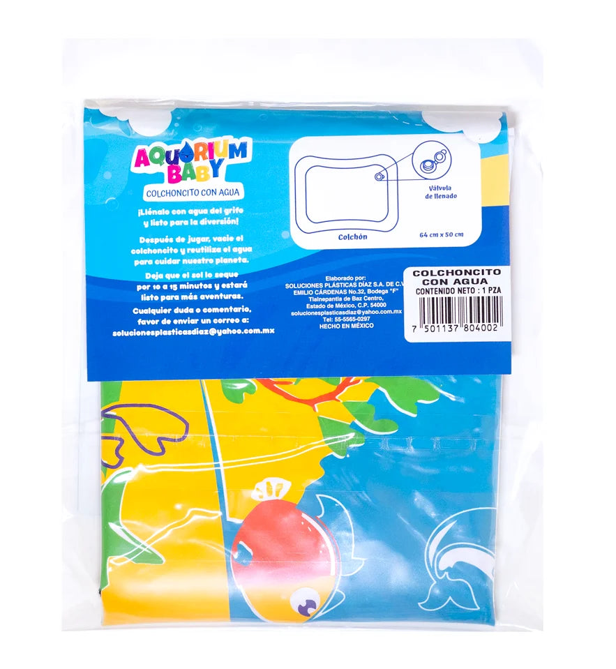 Inflatable water mat for babies and kids, ocean design, sensory, educational, soft, safe, portable, water valve, Made in Mexico