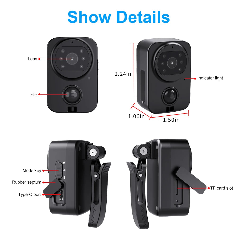 PD01 Waterproof Mini Camera Motorcycle and Bike Recorder Sport DV NO-APP Pocket PIR Small Police Security Wearable Body Worn Cam
