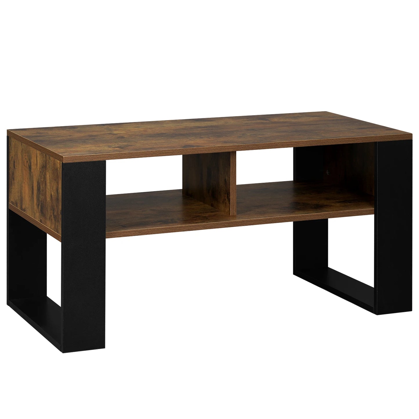 WOLTU Tea Coffee Table with Storage 2 Open Compartments Side Table Vintage Industrial Style Sofa Table for Living Room Bedroom