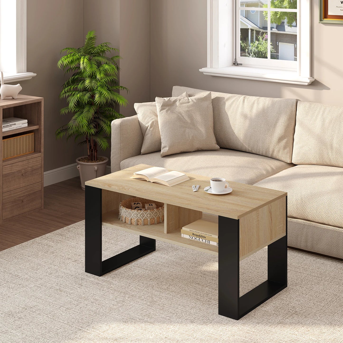 WOLTU Tea Coffee Table with Storage 2 Open Compartments Side Table Vintage Industrial Style Sofa Table for Living Room Bedroom