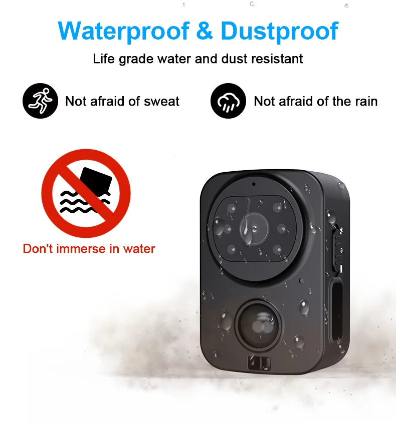PD01 Waterproof Mini Camera Motorcycle and Bike Recorder Sport DV NO-APP Pocket PIR Small Police Security Wearable Body Worn Cam