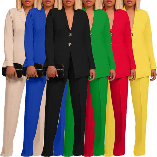 TTT-9334-T- new fall 2023 women clothing Solid color suit collar button two piece business suits for women