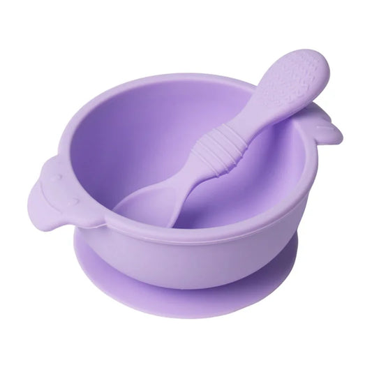 Custom High Quality Training 6 Months Old Babies Spill Proof Self Kids Food Silicone Suction Baby Bowl with Spoon Set