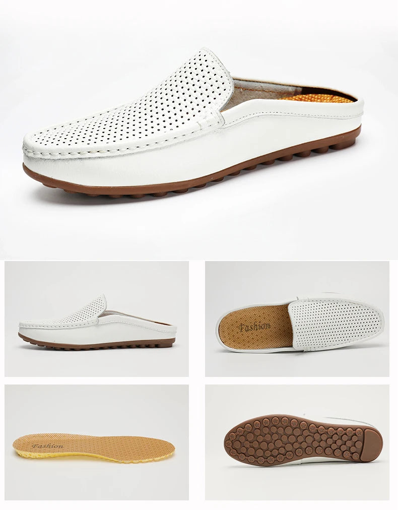 Italian Men Slippers Genuine Leather Loafers Moccasins Outdoor Non-slip Black Casual Slides Summer Spring Fashion Shoes 2020