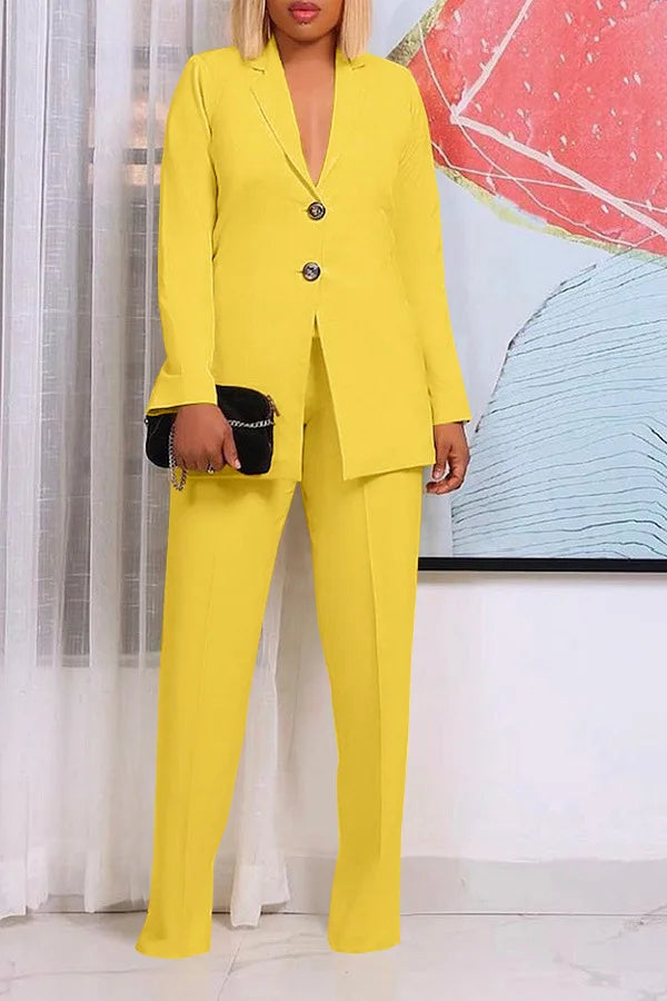 TTT-9334-T- new fall 2023 women clothing Solid color suit collar button two piece business suits for women