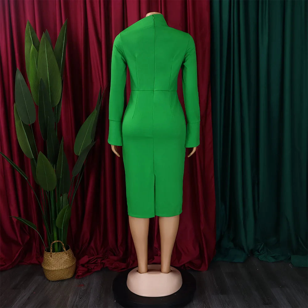 C8606 Latest Design Dresses Women Casual Elegant Diagonal Neck Flare Sleeve Hip Warp Bodycon African Dresses for Women Clothing