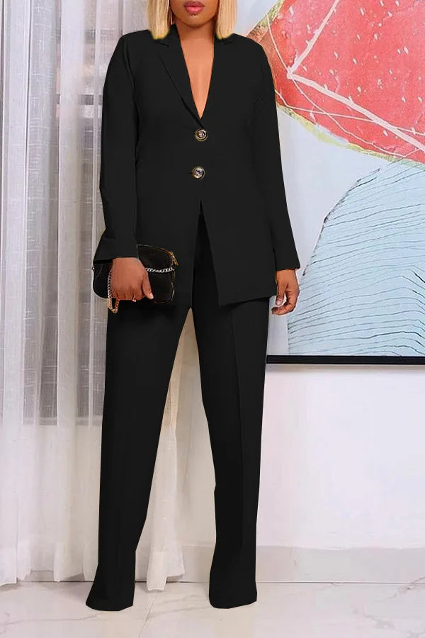 TTT-9334-T- new fall 2023 women clothing Solid color suit collar button two piece business suits for women