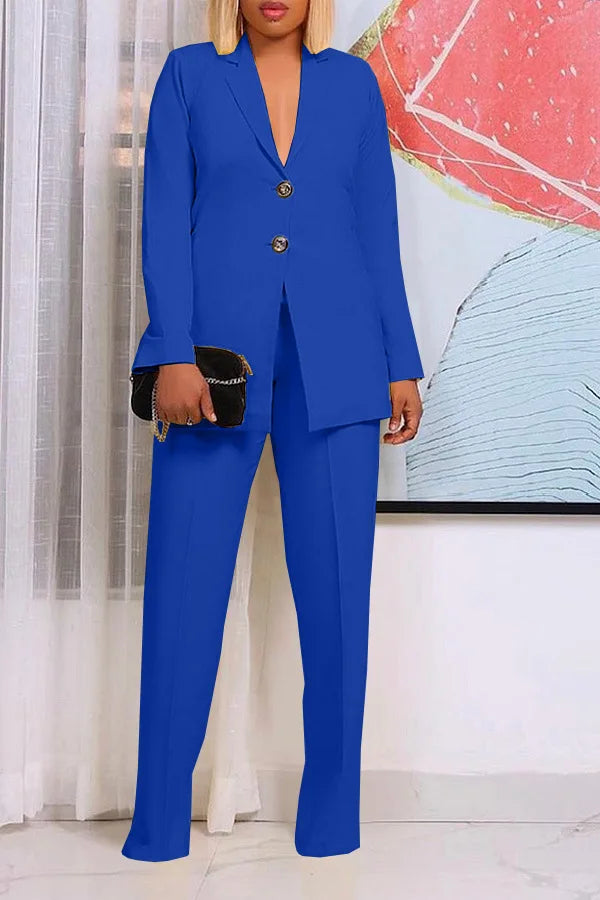 TTT-9334-T- new fall 2023 women clothing Solid color suit collar button two piece business suits for women