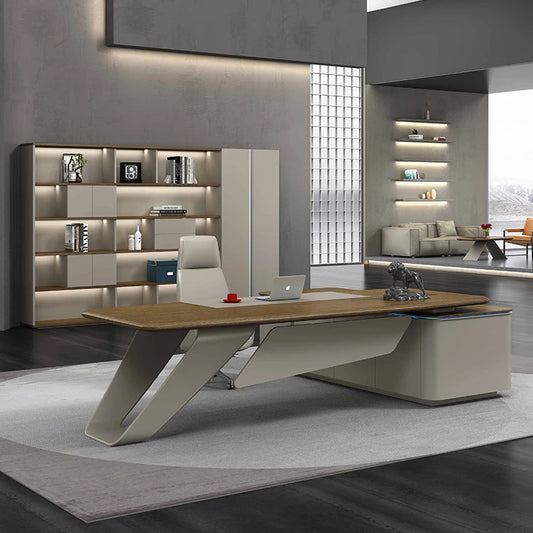 Manufacturer Luxury L-Shape MDF Wood Executive Office Desk Side Cabinet Fashion Design for Boss CEO Managers Office Traditional