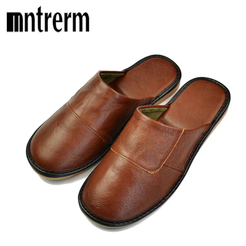 Mntrerm Spring Slip On Men Slippers Soft Comfortable 100% Cow Leather  Genuine Leather Shoes push large size shoe houseware