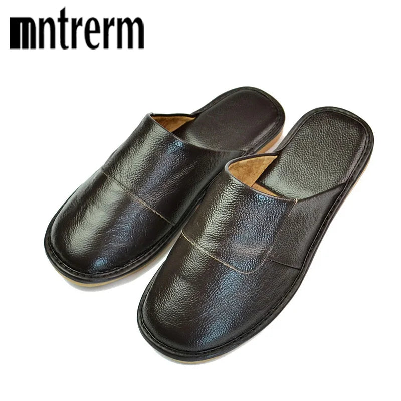 Mntrerm Spring Slip On Men Slippers Soft Comfortable 100% Cow Leather  Genuine Leather Shoes push large size shoe houseware