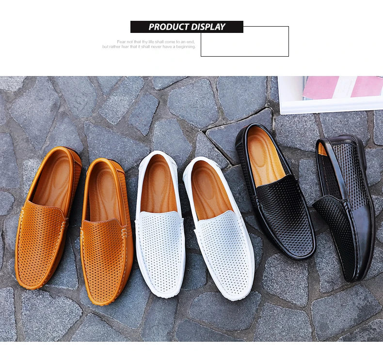 Italian Men Slippers Genuine Leather Loafers Moccasins Outdoor Non-slip Black Casual Slides Summer Spring Fashion Shoes 2020