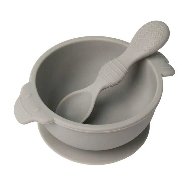 Custom High Quality Training 6 Months Old Babies Spill Proof Self Kids Food Silicone Suction Baby Bowl with Spoon Set