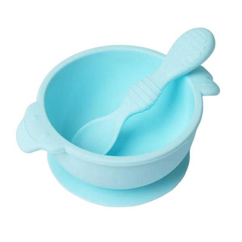 Custom High Quality Training 6 Months Old Babies Spill Proof Self Kids Food Silicone Suction Baby Bowl with Spoon Set