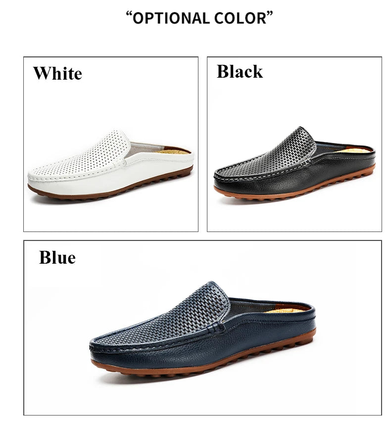 Italian Men Slippers Genuine Leather Loafers Moccasins Outdoor Non-slip Black Casual Slides Summer Spring Fashion Shoes 2020