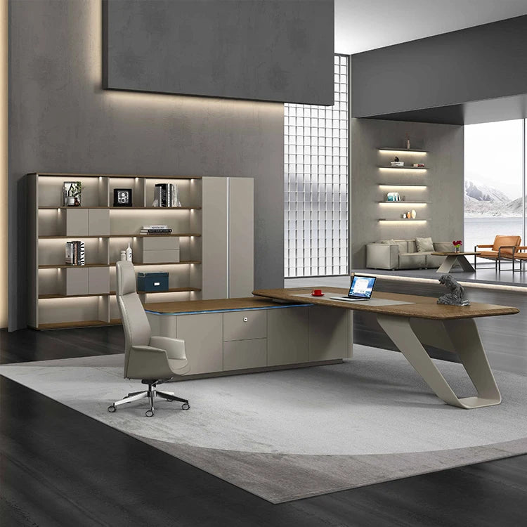 Manufacturer Luxury L-Shape MDF Wood Executive Office Desk Side Cabinet Fashion Design for Boss CEO Managers Office Traditional