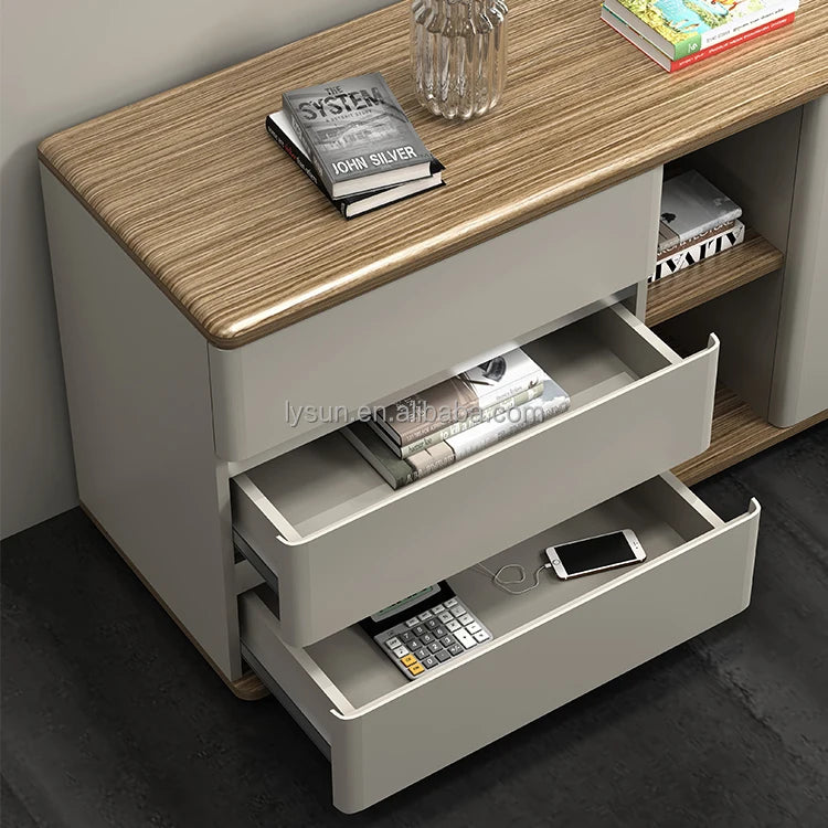 Manufacturer Luxury L-Shape MDF Wood Executive Office Desk Side Cabinet Fashion Design for Boss CEO Managers Office Traditional