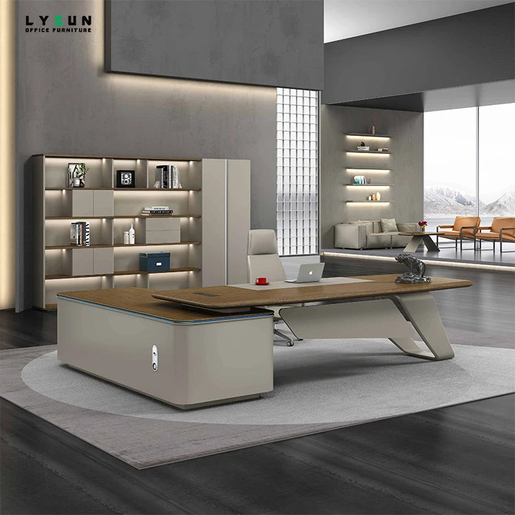 Manufacturer Luxury L-Shape MDF Wood Executive Office Desk Side Cabinet Fashion Design for Boss CEO Managers Office Traditional