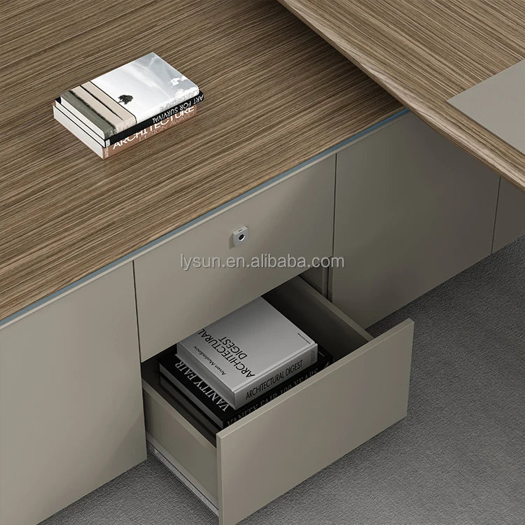 Manufacturer Luxury L-Shape MDF Wood Executive Office Desk Side Cabinet Fashion Design for Boss CEO Managers Office Traditional