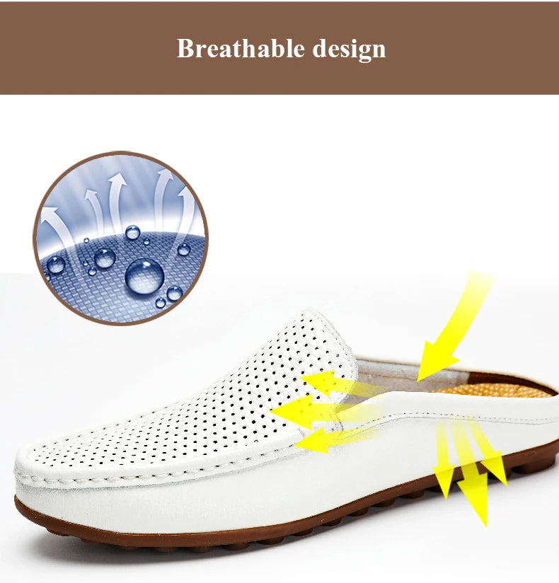 Italian Men Slippers Genuine Leather Loafers Moccasins Outdoor Non-slip Black Casual Slides Summer Spring Fashion Shoes 2020