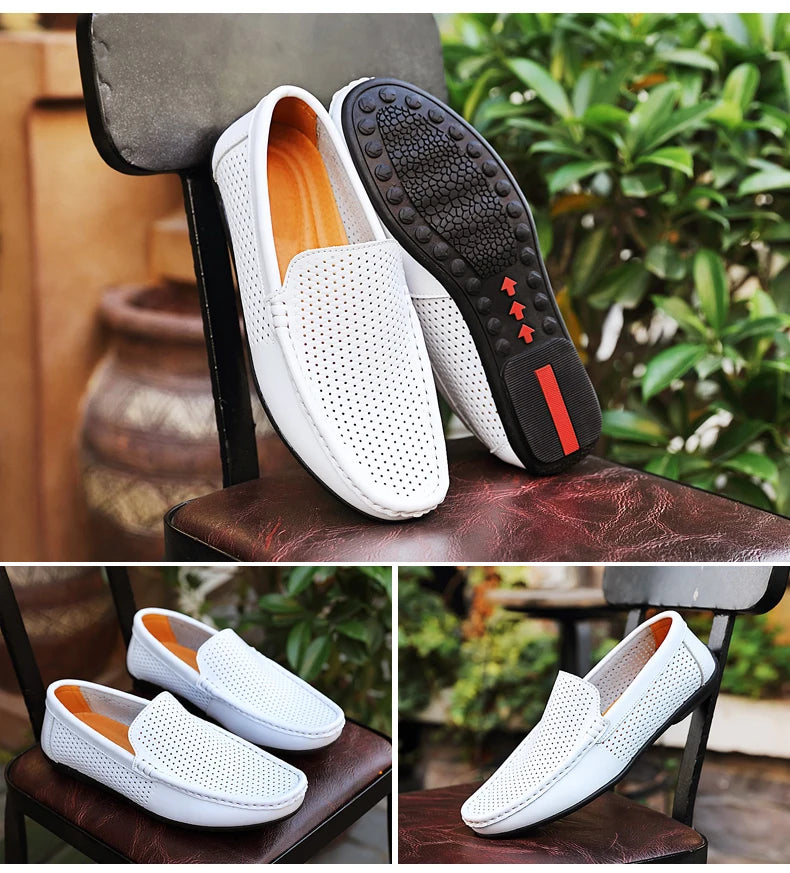 Italian Men Slippers Genuine Leather Loafers Moccasins Outdoor Non-slip Black Casual Slides Summer Spring Fashion Shoes 2020