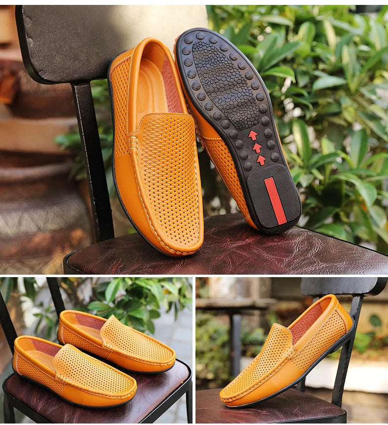 Italian Men Slippers Genuine Leather Loafers Moccasins Outdoor Non-slip Black Casual Slides Summer Spring Fashion Shoes 2020