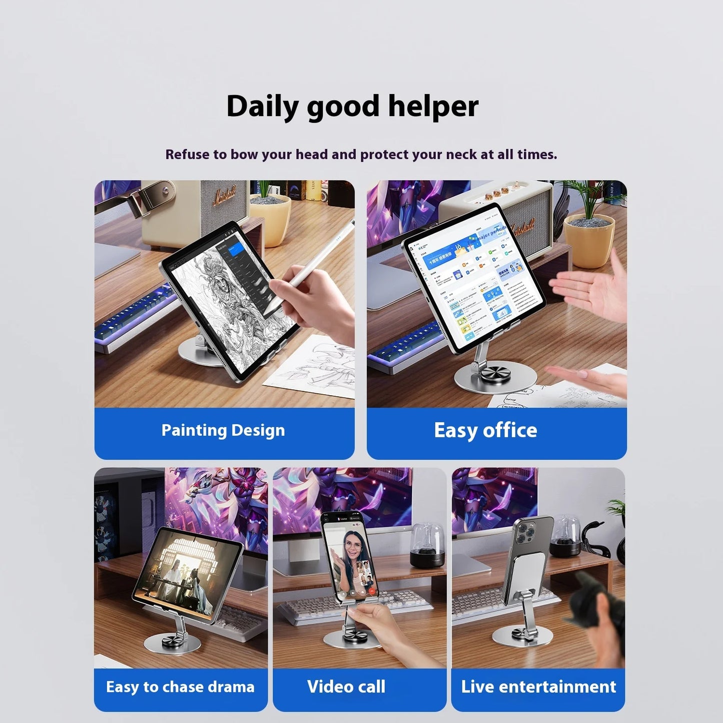 2025 Metal Smartphone Stand Alloy Rotate Phone Holder 360 Swivel Desk Mobile Phone Stand Holder for Office Table