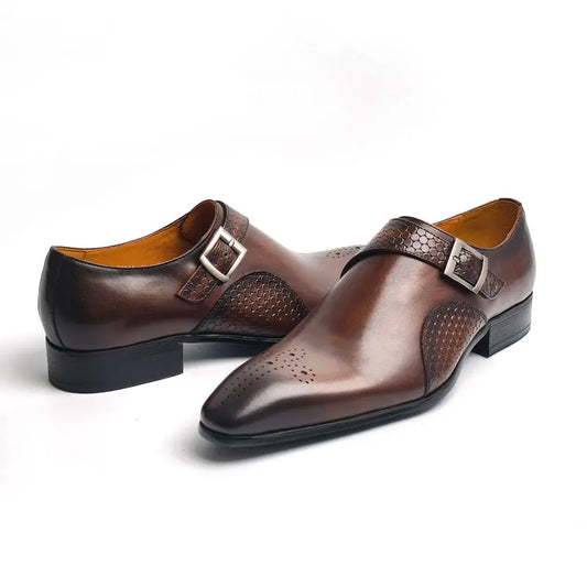 Luxury Men's Leather Shoes Good Quality Leisure Business Fashion Office Shoe Monk Style Dress Wedding Party Genuine Cow Leather