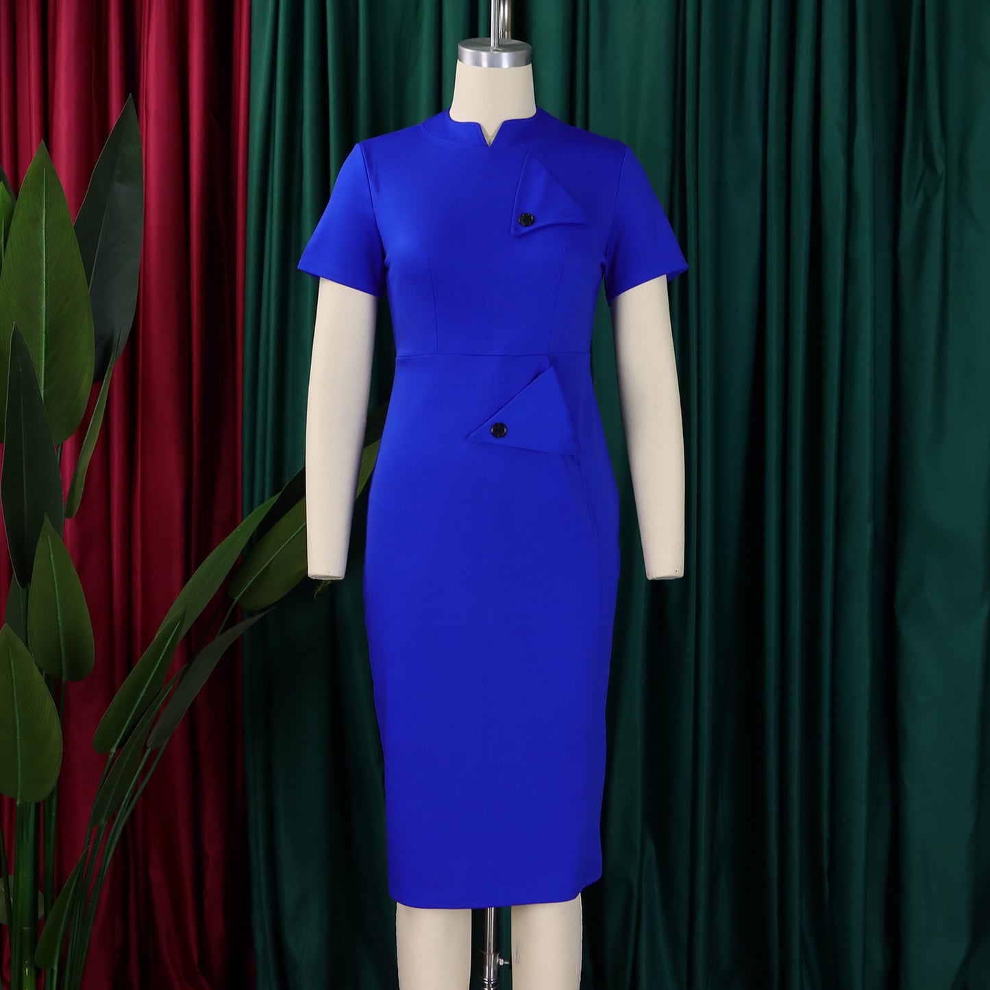D515 Cross-border Women's Clothing Amazon Fashion Temperament OL Tongle Pencil Short-sleeved Half-high Neck Hip Foreign Trade dress