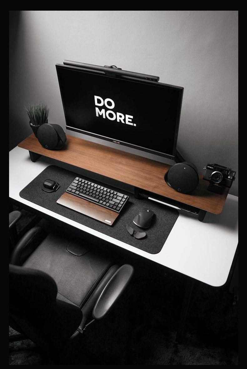Walnut Wood Computer Riser with Drawers Desktop Storage Rack Double-Layer Monitor Stand Modern Office Space Saving Organizer