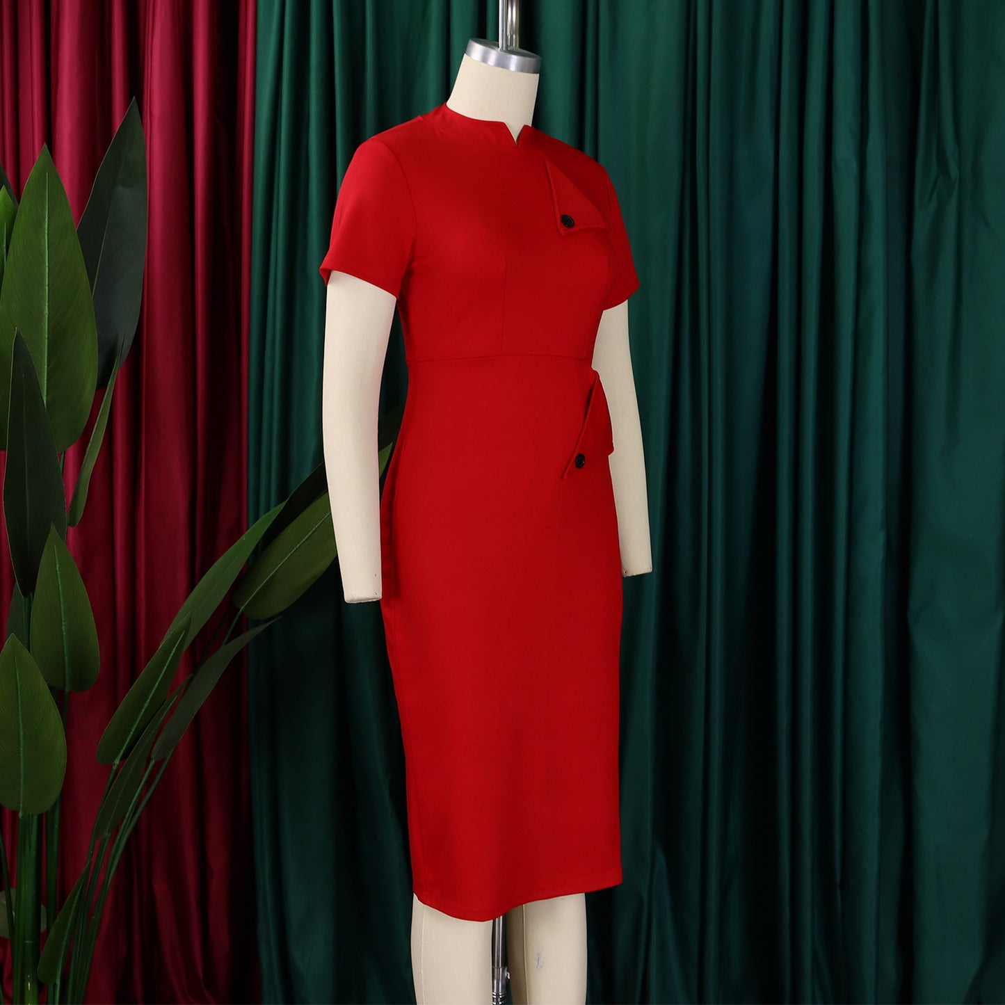 D515 Cross-border Women's Clothing Amazon Fashion Temperament OL Tongle Pencil Short-sleeved Half-high Neck Hip Foreign Trade dress