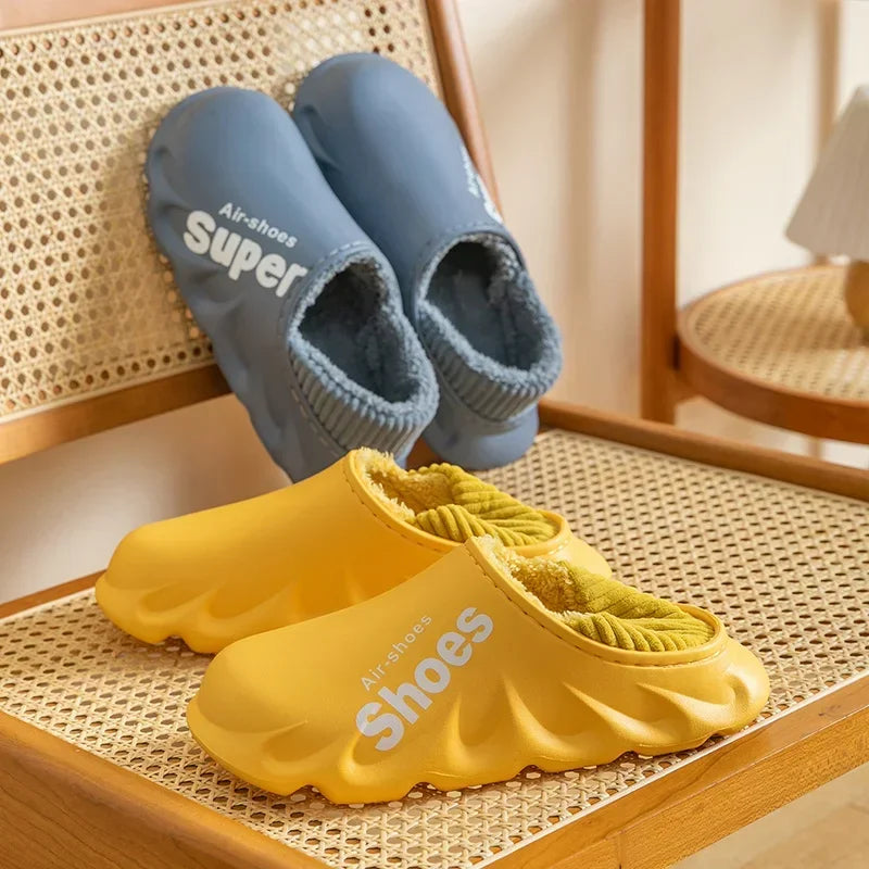 2024Winter Men Indoor Warm Slippers Plush Waterproof Anti Slip Cotton Shoes for  Women Slip-on Casual Snow Walking Loafers